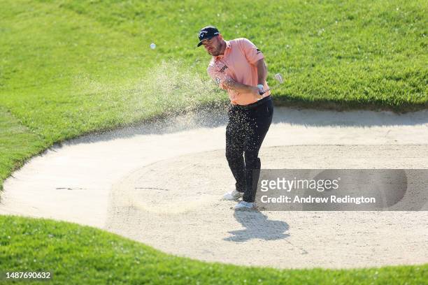 Richie Ramsay of Scotland plays their second shot on the 16th hole during Day Two of the DS Automobiles Italian Open at Marco Simone Golf Club on May...