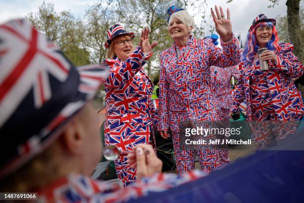 Royal enthusiasts are seen camped on The Mall as preparations continue for The Coronation on May 05, 2023 in London, England. The Coronation of King...
