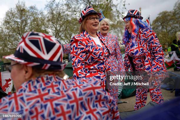 Royal enthusiasts are seen camped on The Mall as preparations continue for The Coronation on May 05, 2023 in London, England. The Coronation of King...