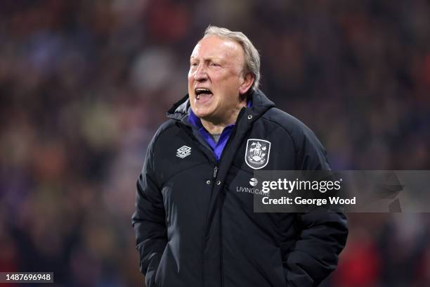 Neil Warnock, Manager of Huddersfield Town, reacts during the Sky Bet Championship between Huddersfield Town and Sheffield United at John Smith's...