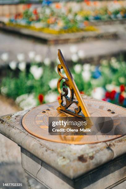 antique golden sundials close-up - ancient sundials stock pictures, royalty-free photos & images
