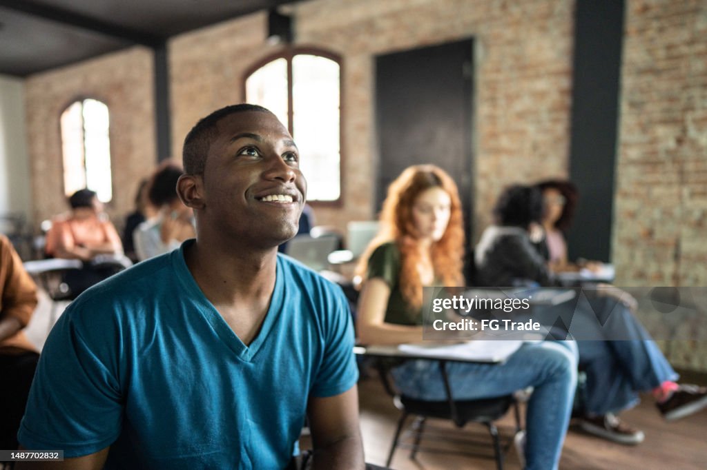 Student paying attention during class in the university