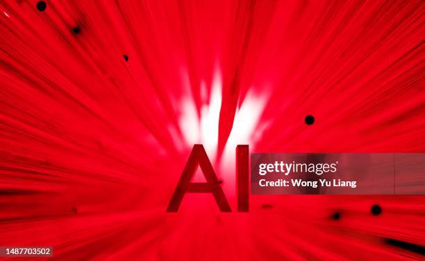 ai in red tone, dangers of ai technology, 3d render - evil genius stock pictures, royalty-free photos & images