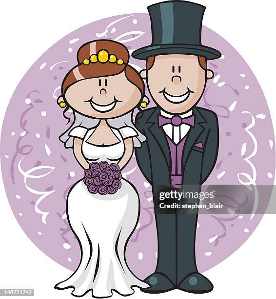 illustrations, cliparts, dessins animés et icônes de dessin animé & marié la mariée - wedding reception bride and groom