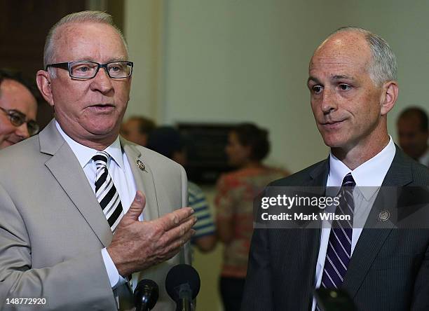 House Armed Services Chairman Buck McKeon , and Rep. Adam Smith , speak to the media after a closed door House Armed Services Committee hearing on...