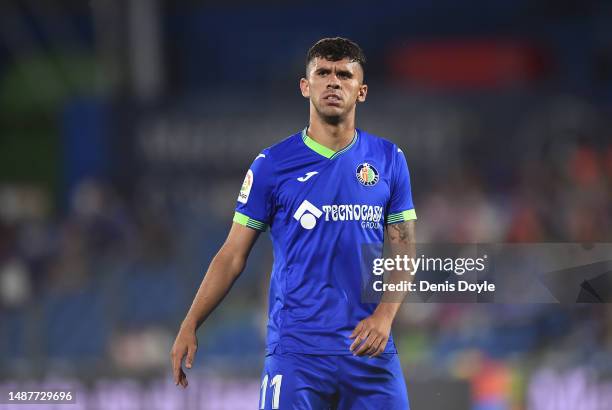 Carles Alena of Getafe CF looks on during the LaLiga Santander match between Getafe CF and RC Celta at Coliseum Alfonso Perez on May 03, 2023 in...