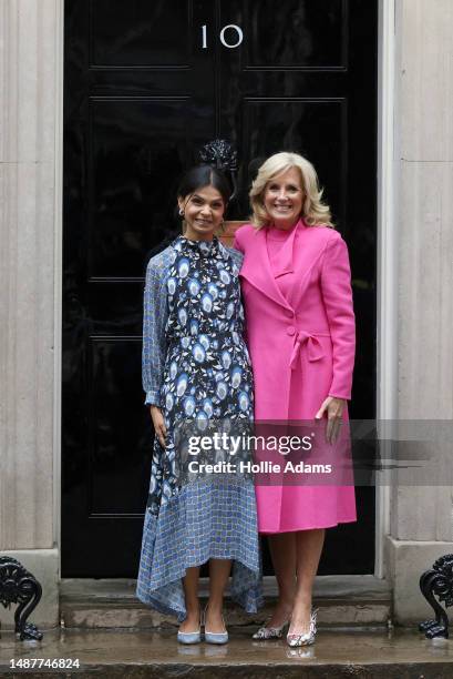 First Lady Jill Biden of the United States meets Akshata Murty, wife of British Prime Minister Rishi Sunak at number 10 Downing Street on May 5, 2023...