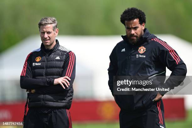 Tom Huddlestone of Manchester United U21s warms up ahead of the Premier League 2 match between Manchester United U21s and Leicester City U21s at...