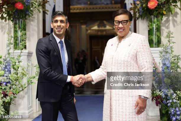 Prime Minister Rishi Sunak and Commonwealth Secretary General, Patricia Scotland, Baroness Scotland of Asthal shake hands at the Commonwealth heads...