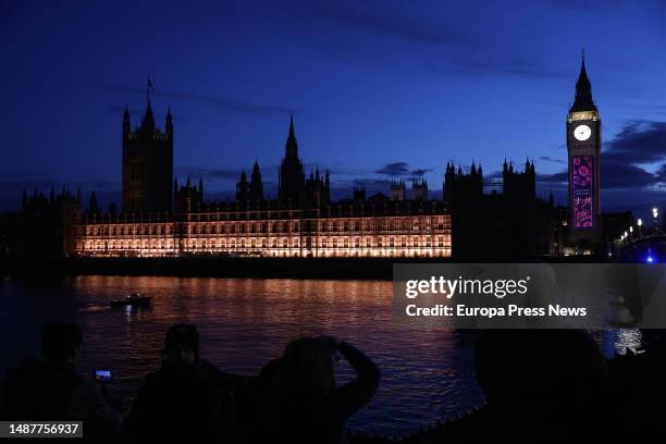 Big Ben illuminated with various decorations, on May 5 in London, United Kingdom. Big Ben has been illuminated with decorations as part of the...