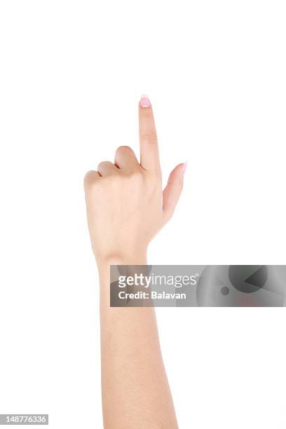 白い背景の上に親指を立てる - 人差し指 女性 ストックフォトと画像