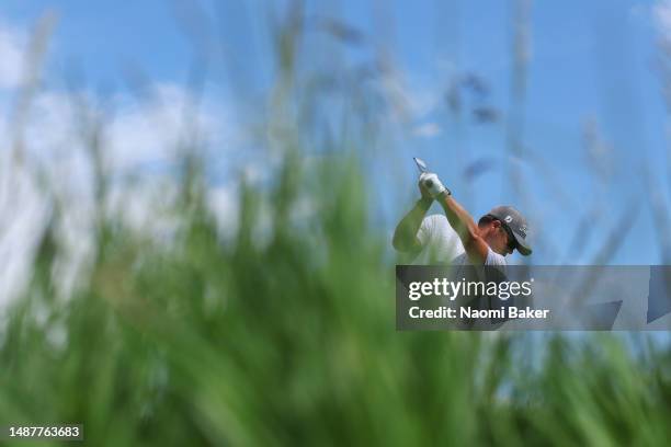 George Coetzee of South Africa tees off on the 17th hole during Day Two of the DS Automobiles Italian Open at Marco Simone Golf Club on May 05, 2023...