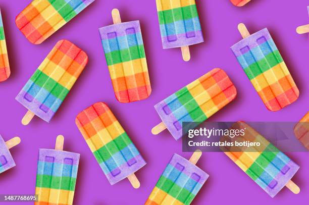 rainbow popsicles - rainbow coloring stock pictures, royalty-free photos & images