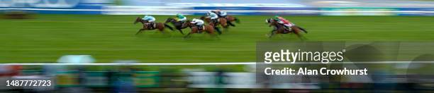 Andrea Atzeni riding The Gatekeeper win The Nyetimber Handicap at Newmarket Racecourse on May 05, 2023 in Newmarket, England.