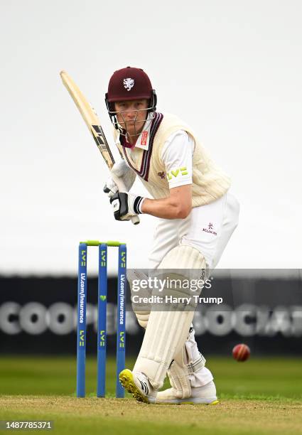 Cameron Bancroft of Somerset plays a shot during Day Two of the LV= Insurance County Championship Division 1 match between Somerset and...