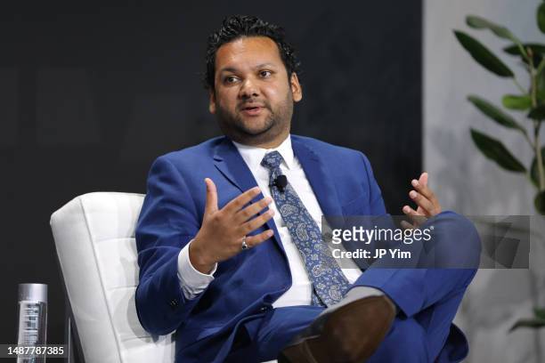 Amol N. Sinha participates in the "Building Coalitions to Fight Hate" panel during the TAAF Heritage Month Summit at The Glasshouse on May 05, 2023...