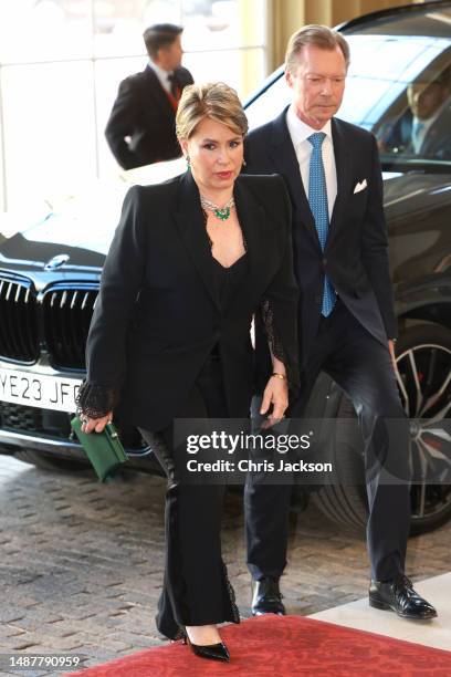 Grand Duchess Maria Teresa and Grand Duke Henri of Luxembourg attend the Coronation Reception for overseas guests at Buckingham Palace on May 05,...