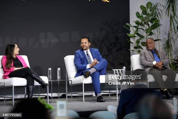 Anisha Singh, Amol N. Sinha, and J. Phillip Thompson participate in the "Building Coalitions to Fight Hate" panel during the TAAF Heritage Month...