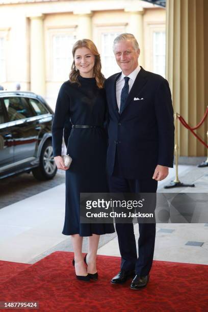 Princess Elisabeth, Duchess of Brabant and King Philippe of Belgium attend the Coronation Reception for overseas guests at Buckingham Palace on May...