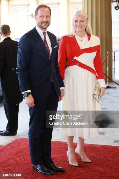 Haakon, Crown Prince of Norway and Mette-Marit, Crown Princess of Norway attends the Coronation Reception for overseas guests at Buckingham Palace on...