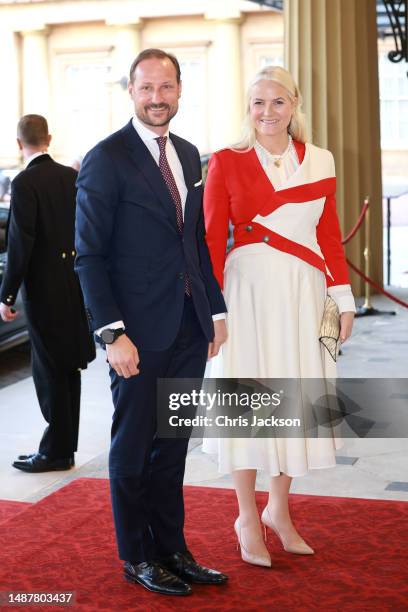 Haakon, Crown Prince of Norway and Mette-Marit, Crown Princess of Norway attend the Coronation Reception for overseas guests at Buckingham Palace on...