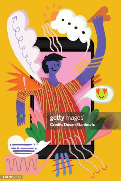 how do you stay connected online? - human machine interface stock illustrations