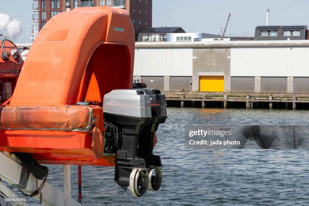 Front view outboard engine of a speedboat