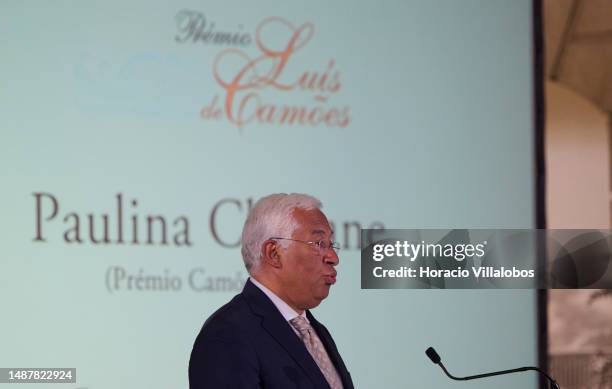 Portuguese Prime Minister Antonio Costa delivers remarks during the ceremony in which Mozambican author of novels and short stories in the Portuguese...