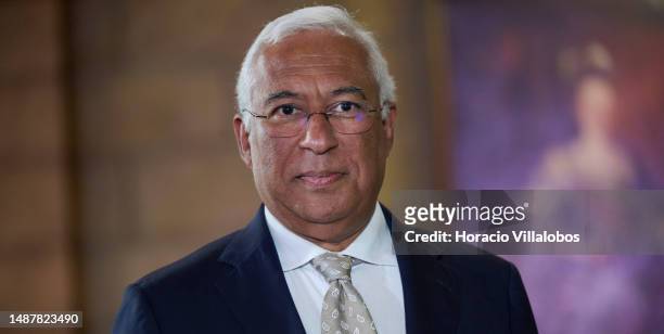 Portuguese Prime Minister Antonio Costa stands onstage during the ceremony in which Mozambican Paulina Chiziane, author of novels and short stories...