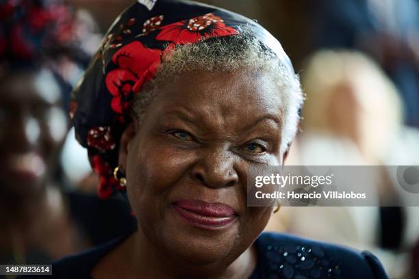 Mozambican author of novels and short stories in the Portuguese language Paulina Chiziane sits in front row before the ceremony in which she was...