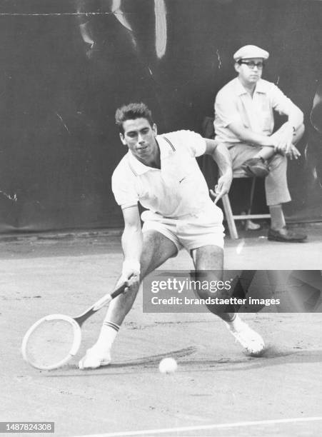 Spanish tennis player Manuel Santana during Davis Cup match against team from USA. Barcelona. 19 August 1965.