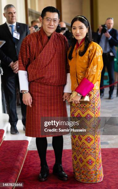 Queen Jetsun Pema of Bhutan and King Jigme Khesar Namgyel Wangchuck attend the Coronation Reception For Overseas Guests at Buckingham Palace on May...