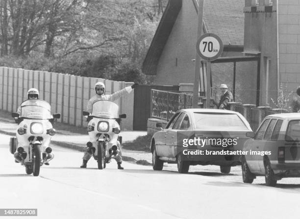 Austrian police officers of the gendarmerie on motorcycles. 1985.