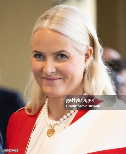 Mette-Marit Crown Princess of Norway attends the Coronation Reception For Overseas Guests at Buckingham Palace on May 05, 2023 in London, England.