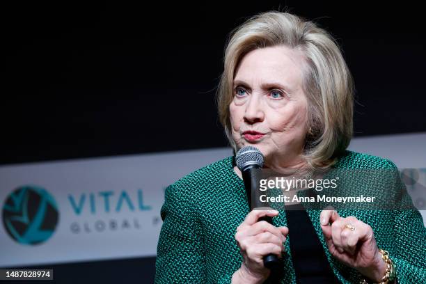Former Secretary of State Hillary Rodham Clinton speaks during a panel at the Vital Voices Global Festival on May 05, 2023 in Washington, DC. Vital...