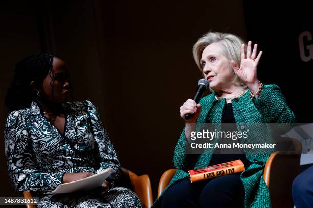 Former Secretary of State Hillary Rodham Clinton speaks alongside moderator and NBC News correspondent Zinhle Essamuah during a panel at the Vital...