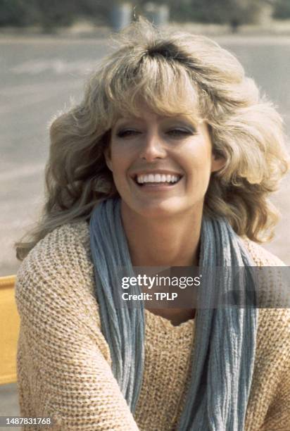 American actress Farrah Fawcett poses for a portrait during the Faberge commercial shoot in Los Angeles, California, circa 1977.