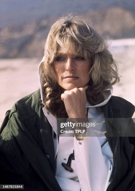 American actress Farrah Fawcett poses for a portrait during the Faberge commercial shoot in Los Angeles, California, circa 1977.