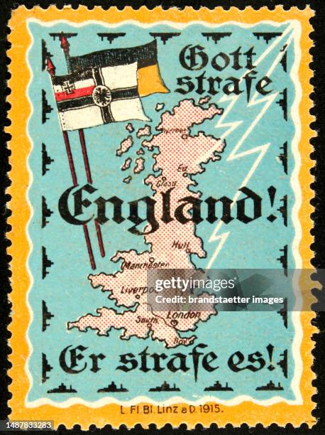 Sealing stamp 'God punish England ! He punishes it! '[ Map ]. 1915. Color lithograph.