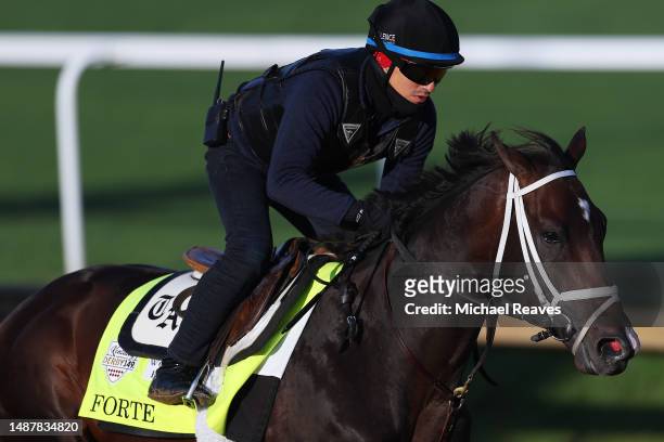 Forte trains on the track during morning workouts for the 149th running of the Kentucky Derby at Churchill Downs on May 05, 2023 in Louisville,...