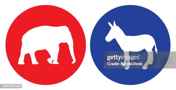 ilustraciones, imágenes clip art, dibujos animados e iconos de stock de icono del elefante rojo y blanco - democratic party