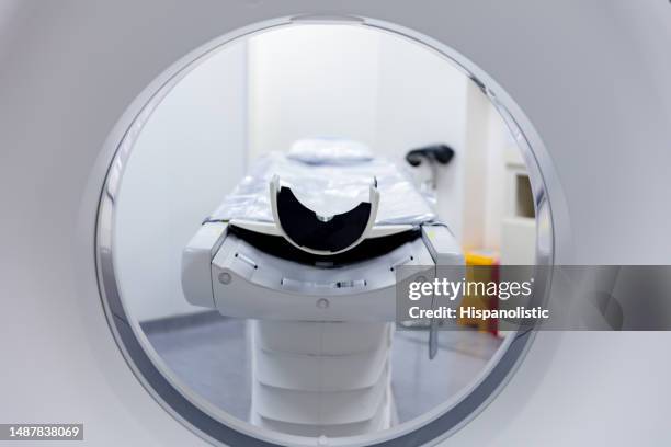 view of an mri scanner at the hospital - mri scan stock pictures, royalty-free photos & images