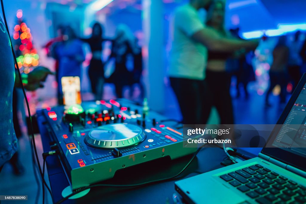DJ's console at a party indoors