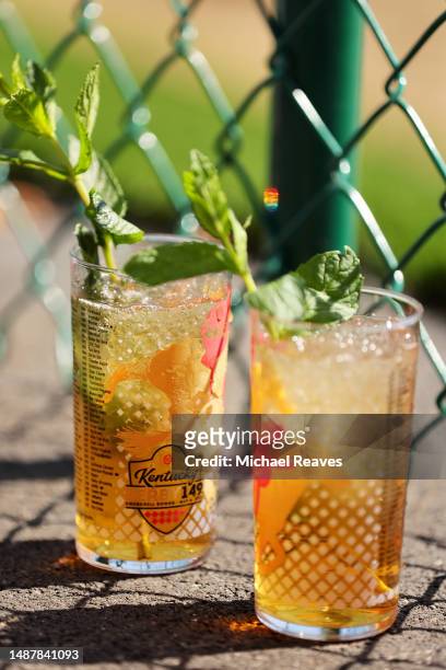 Detail of a mint julep as seen ahead of the 149th running of the Kentucky Derby at Churchill Downs on May 05, 2023 in Louisville, Kentucky.