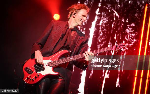 John Taylor of Duran Duran performs on stage during the Future Past tour at Utilita Arena Birmingham on May 5, 2023 in Birmingham, England.