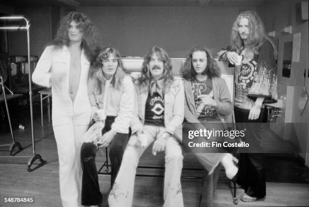 English rock groups Deep Purple posed during the band's tour of Japan in December 1975. Left to right: bassist Glenn Hughes, guitarist Tommy Bolin...