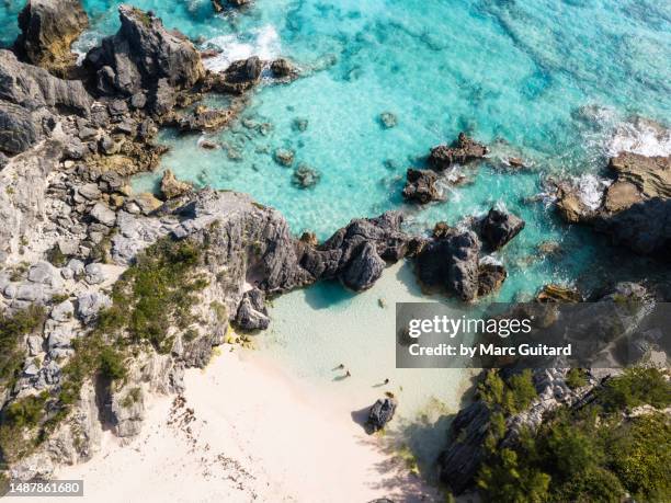 horseshoe bay beach cove aerial, bermuda - bermudas islas del atlántico fotografías e imágenes de stock