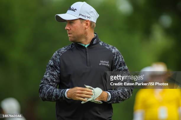 Tyler Duncan of the United States walks off the tee box of the eighth hole during round two of the Wells Fargo Championship at Quail Hollow Club on...