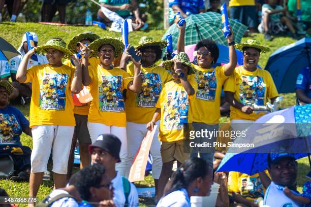 Fans look on during the round 11 Super Rugby Pacific match between Fijian Drua and Hurricanes at HFC Bank Stadium, on May 6 in Suva, Fiji.