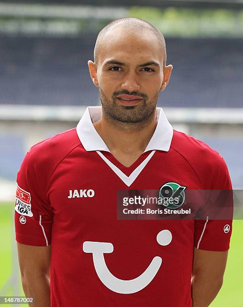 Sofian Chahed of Hannover 96 poses during the Bundesliga team presentation of Hannover 96 at AWD Arena on July 19, 2012 in Hannover, Germany.
